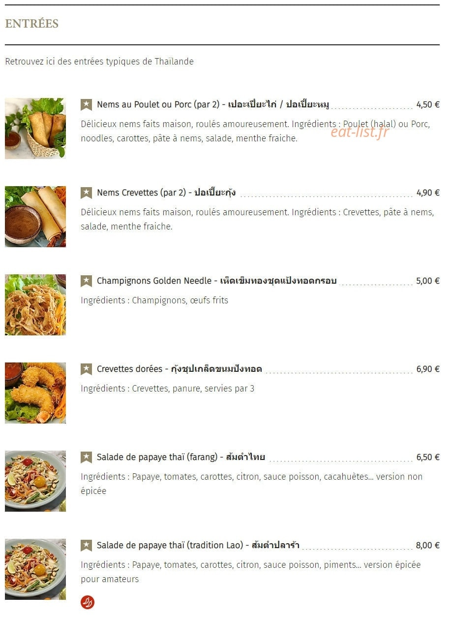 Kinnaree Thaï — carte page 1