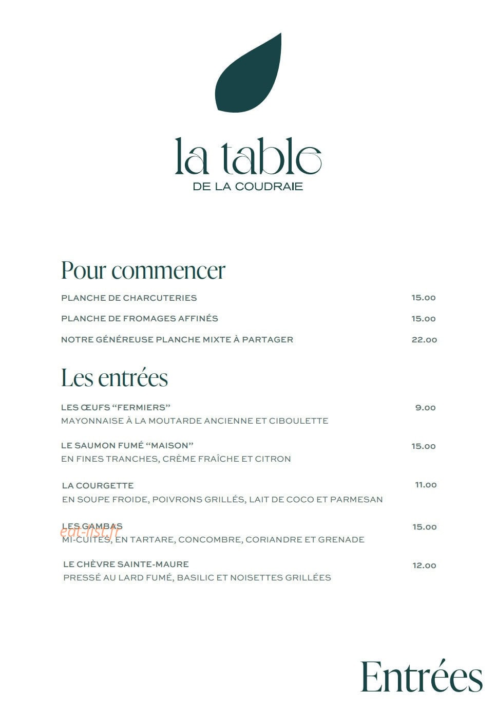 La Table de La Coudraie — carte page 1