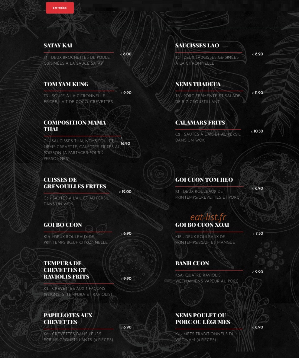 Mama Thaï — carte page 1