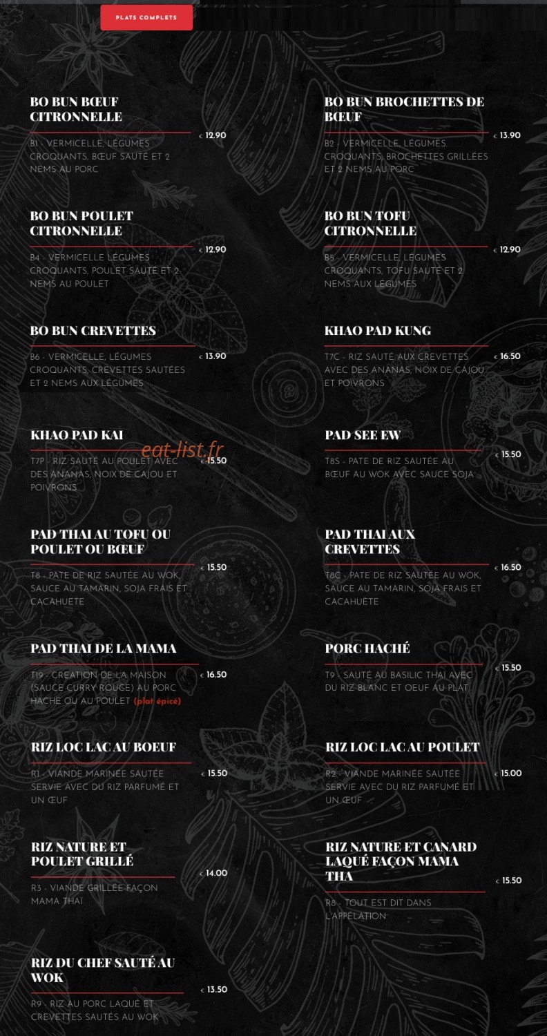 Mama Thaï — carte page 2