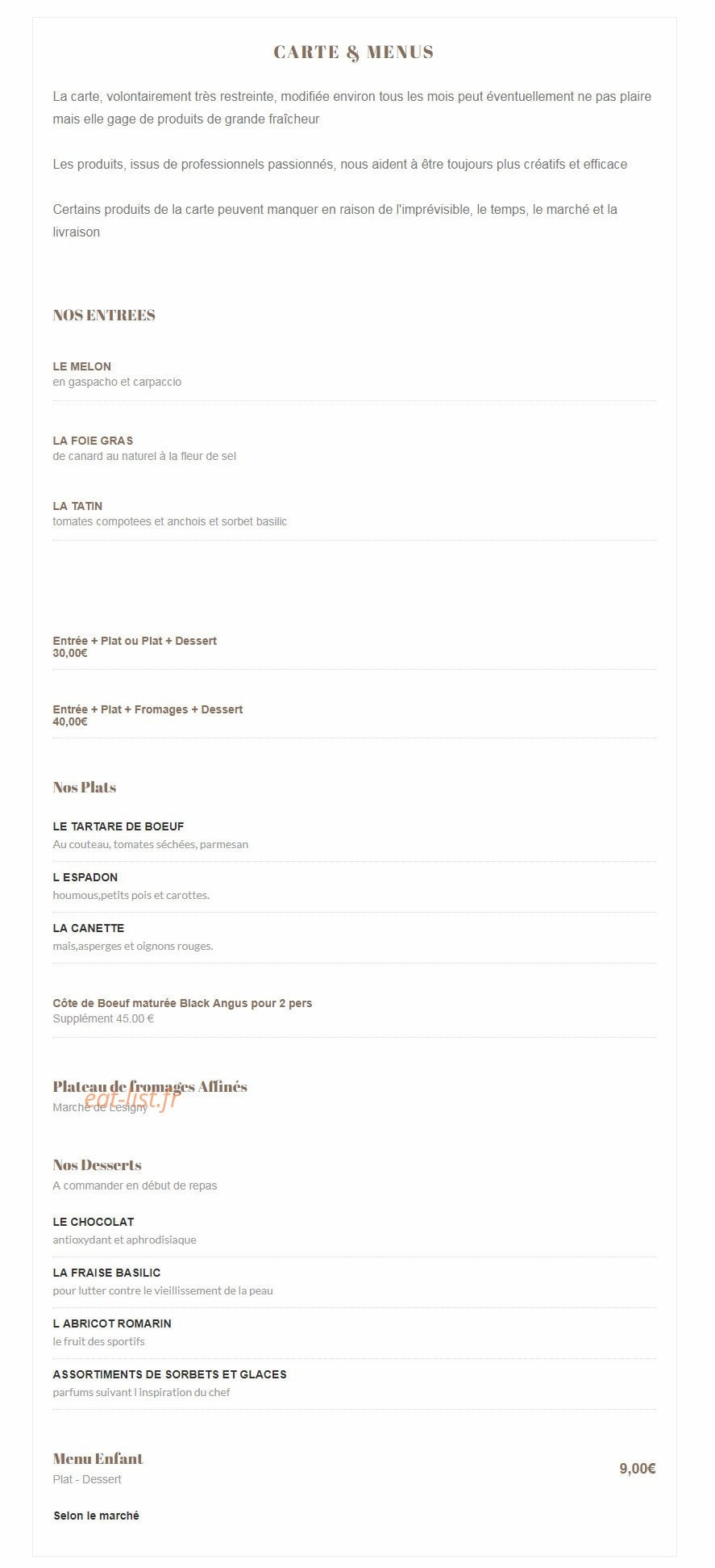 Le Jardin des Saveurs — carte page 1