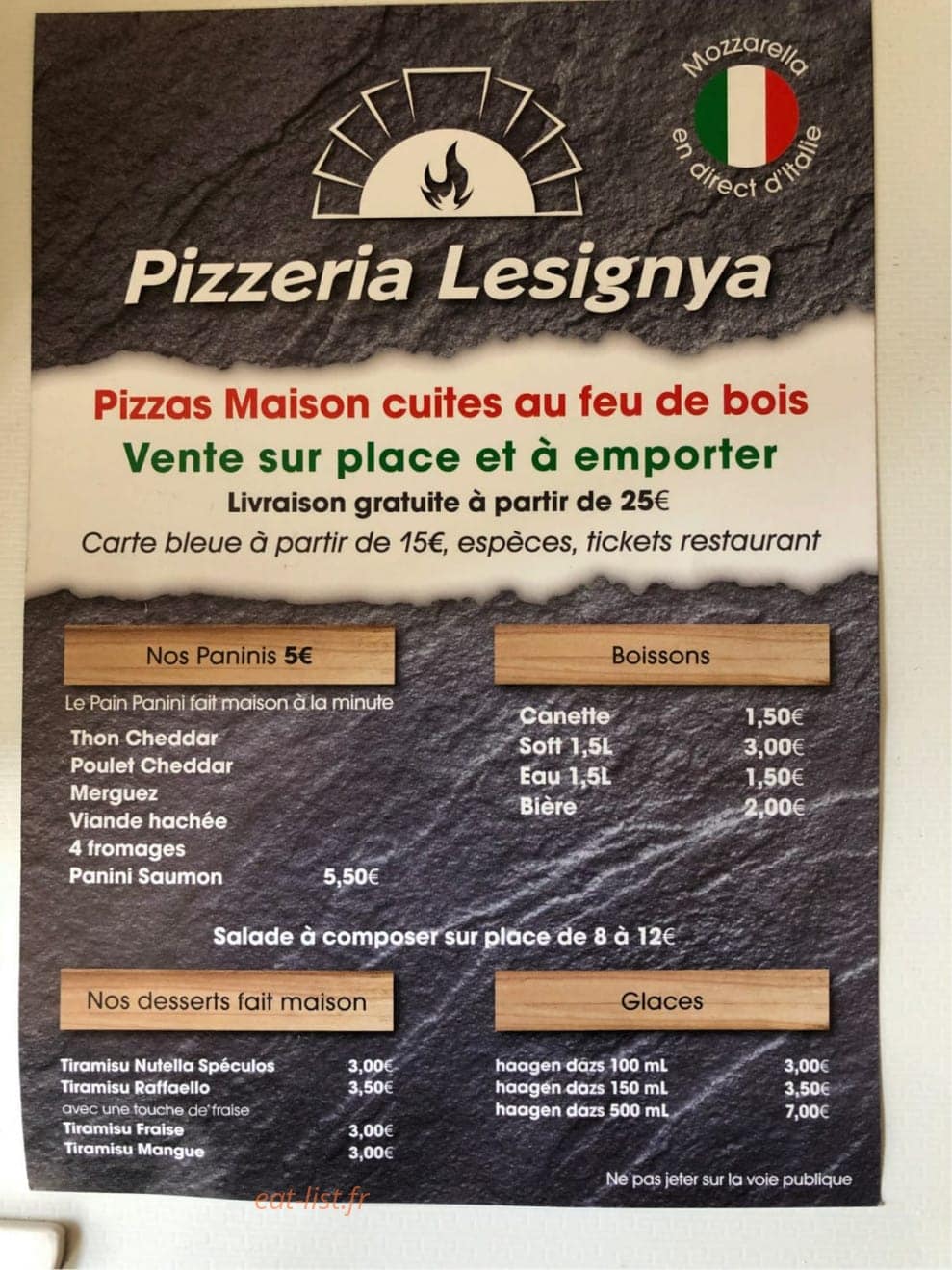 Pizzeria Lesignya — carte page 1