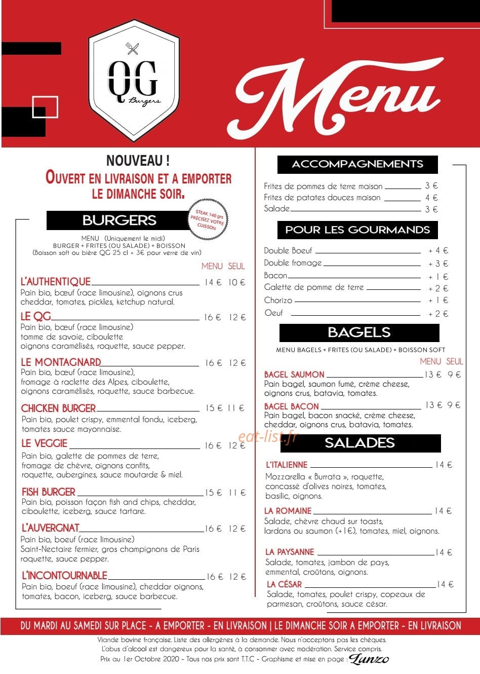 QG Burgers — carte page 1