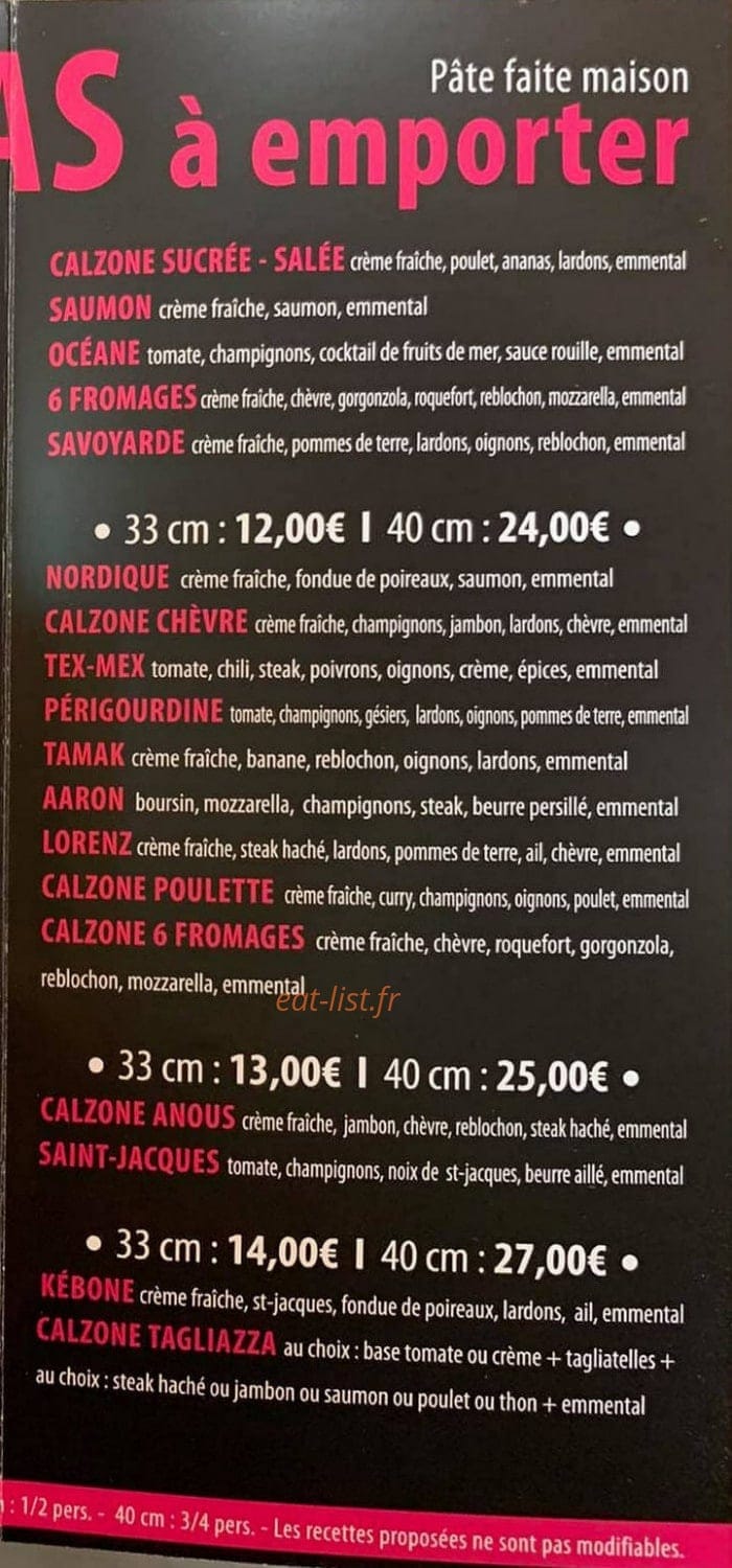Bella pizz's — carte page 2
