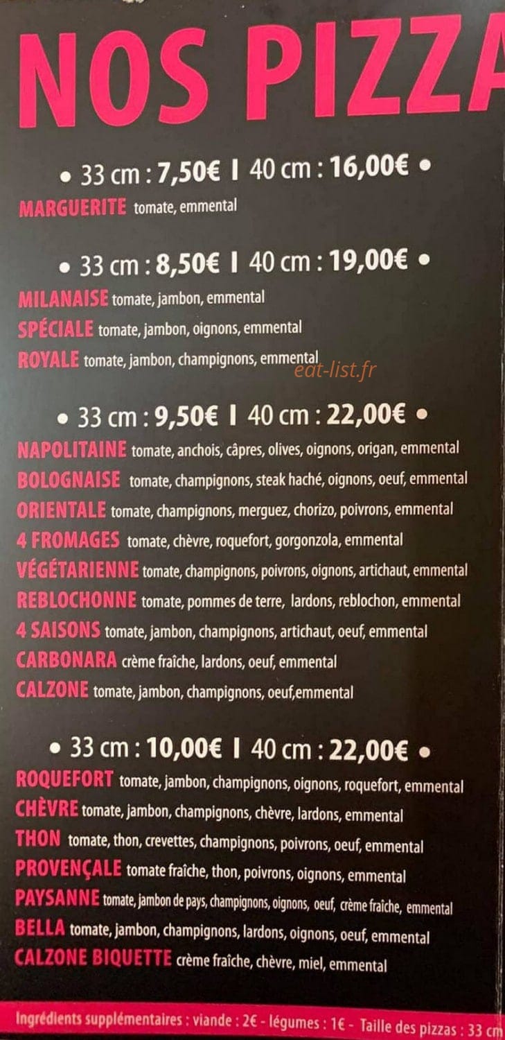 Bella pizz's — carte page 1