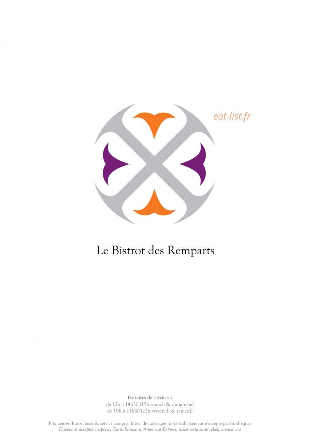 Bistrot des Remparts — carte page 1