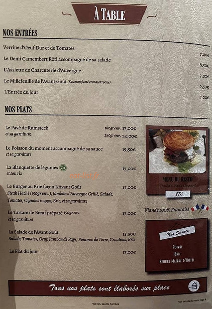 L'Avant Goût — carte page 1