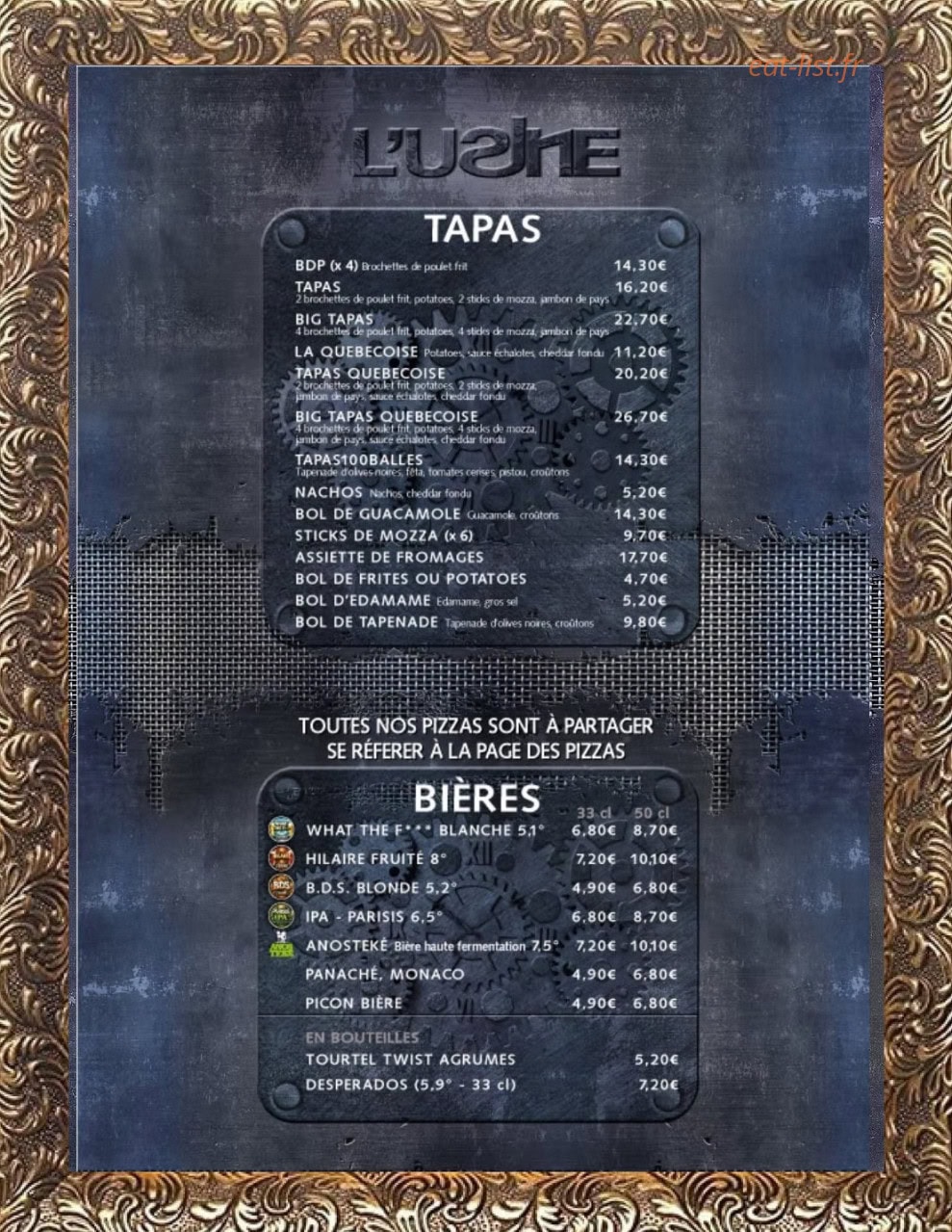 Carte et menu de L'usine Provins à Provins — Tapas, bieres
