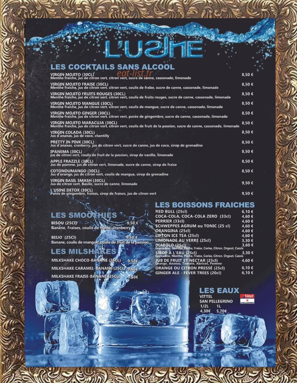 Carte et menu de L'usine Provins à Provins — Cocktails sans alcool, smoothies...