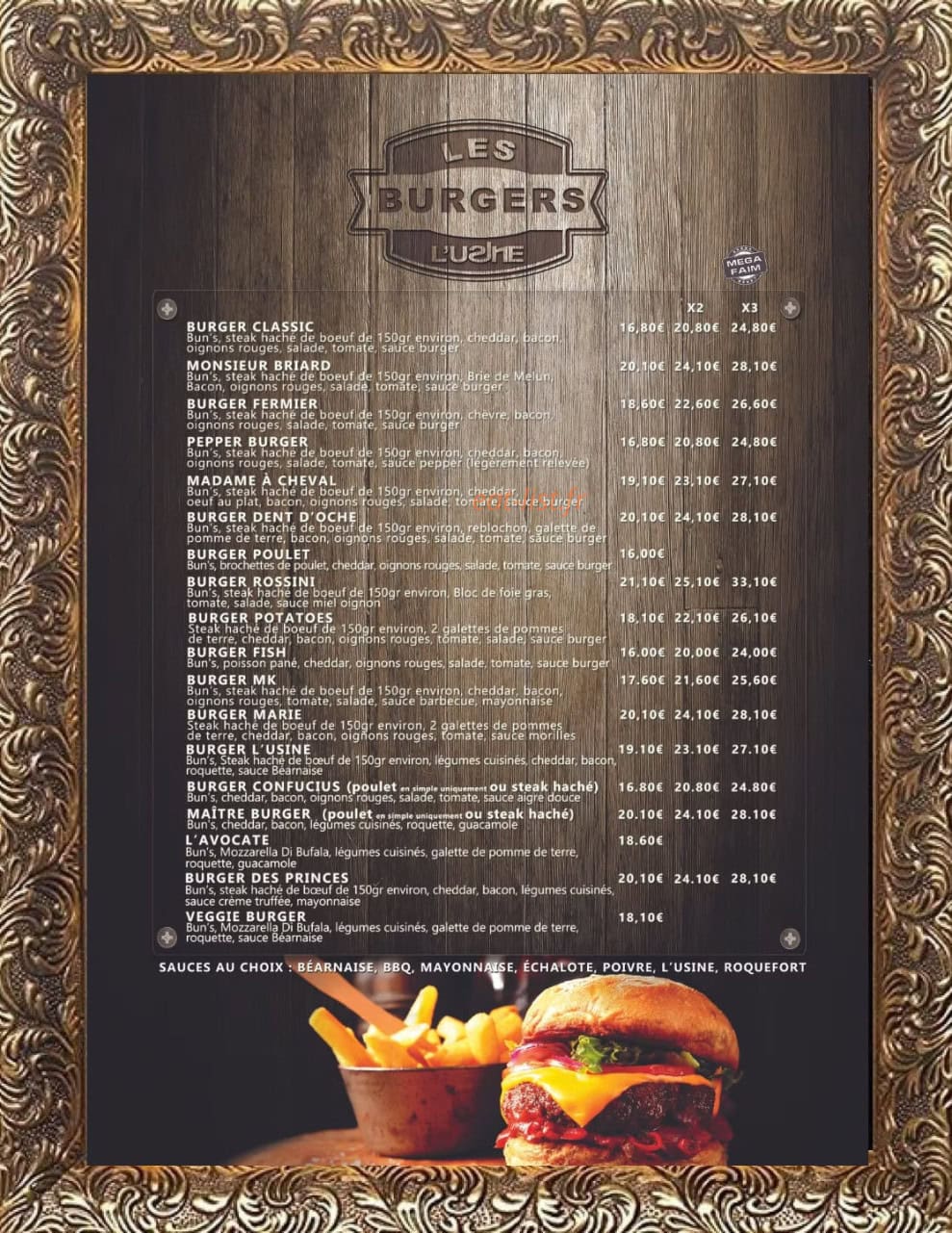 Carte et menu de L'usine Provins à Provins — Burgers