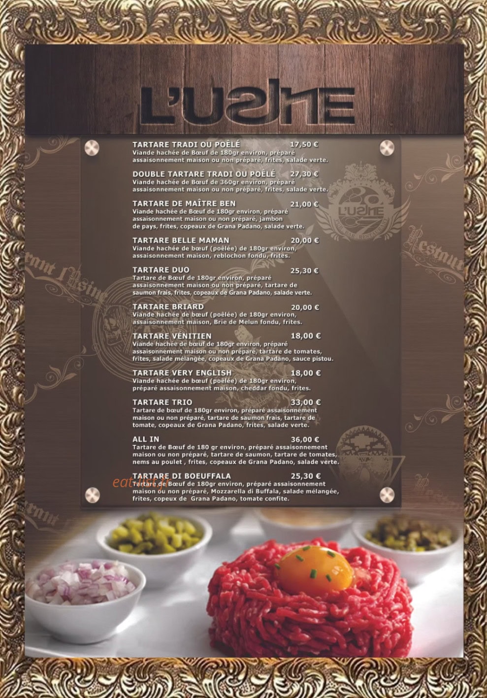 Carte et menu de L'usine Provins à Provins — Tartares