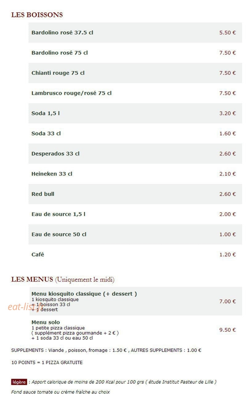 Le Kiosque à Pizzas — carte page 2