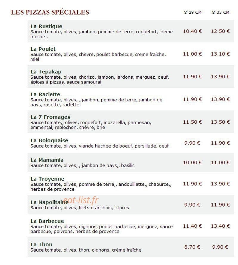 Le Kiosque à Pizzas — carte page 1