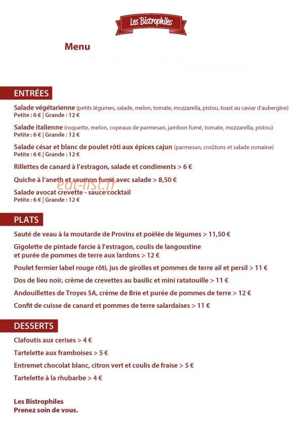 Les Bistrophiles — carte page 1