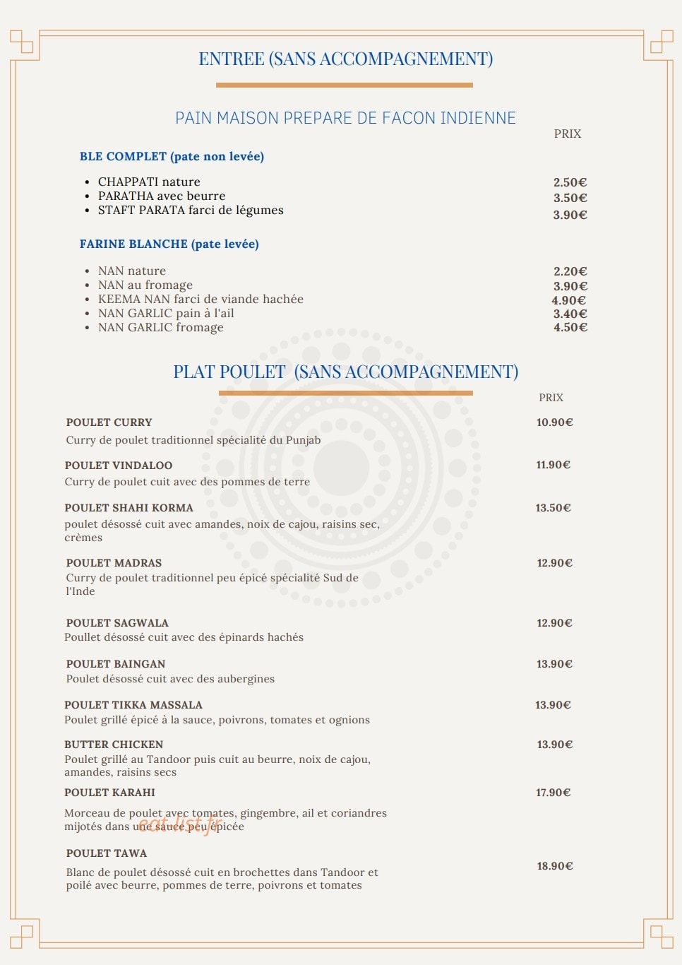Restaurant Indien Punjab — carte page 4