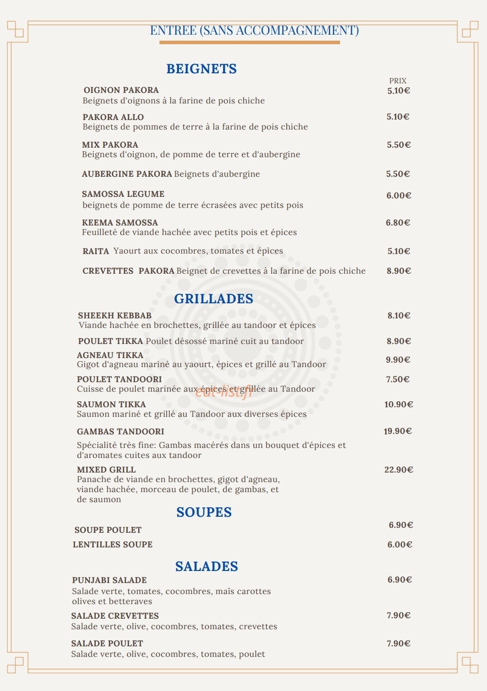 Restaurant Indien Punjab — carte page 3