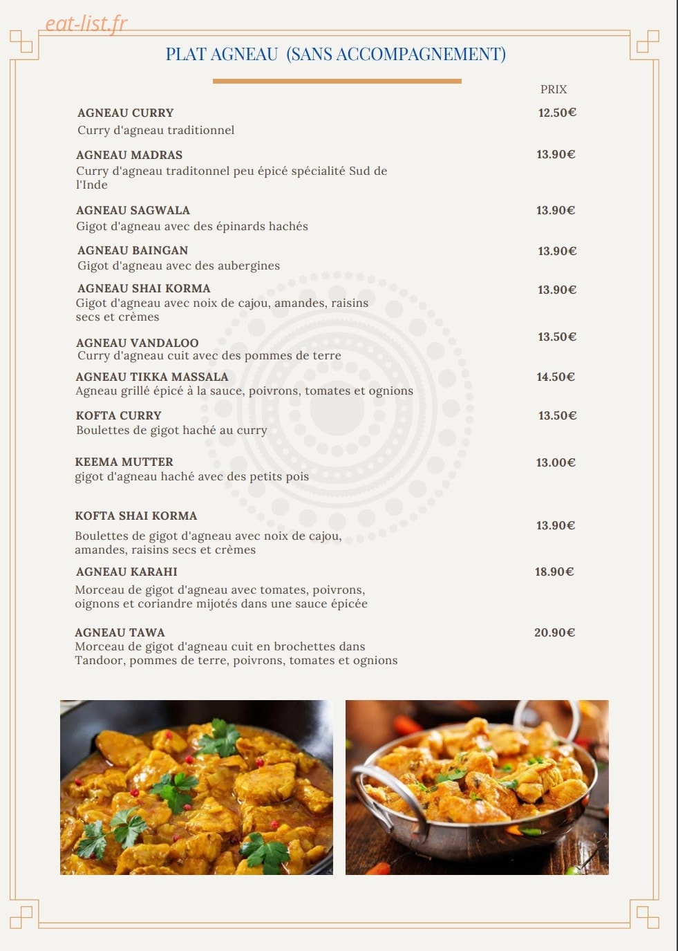 Restaurant Indien Punjab — carte page 5