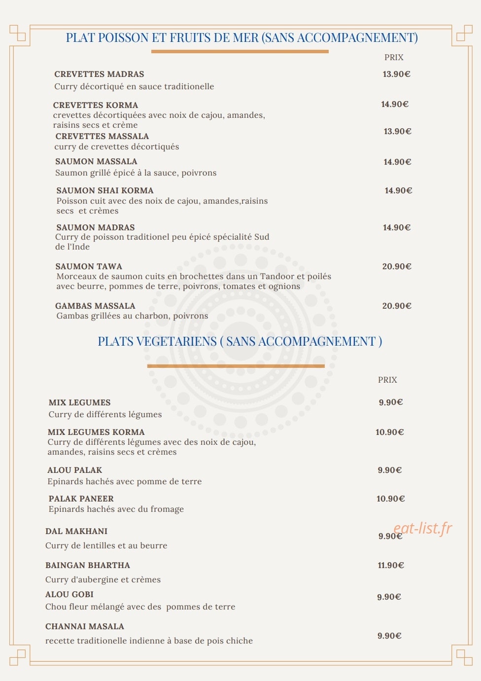 Restaurant Indien Punjab — carte page 6