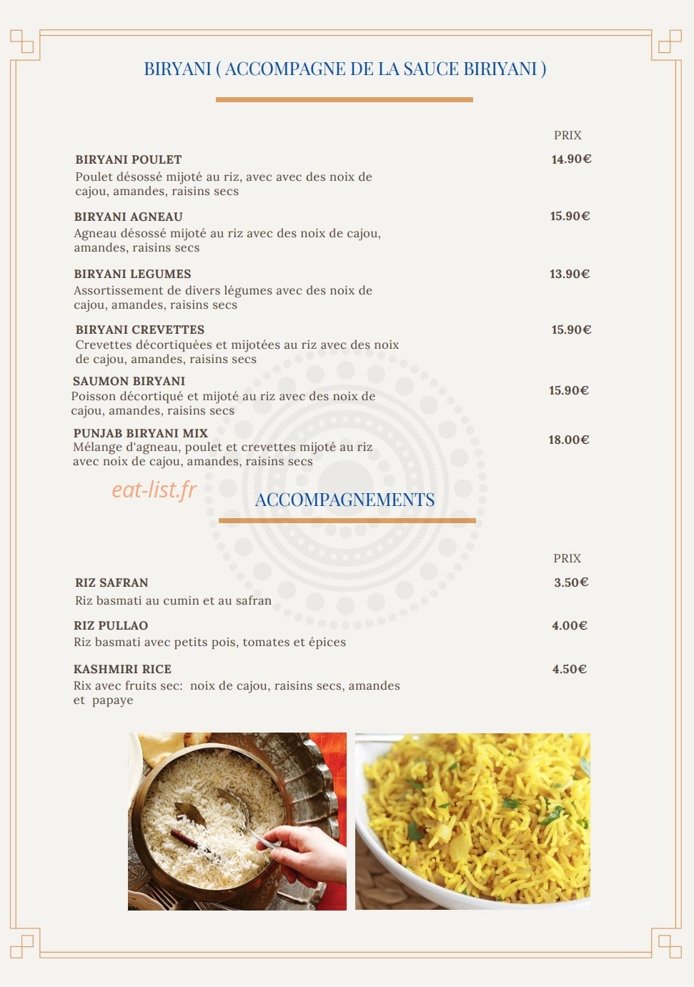 Restaurant Indien Punjab — carte page 7