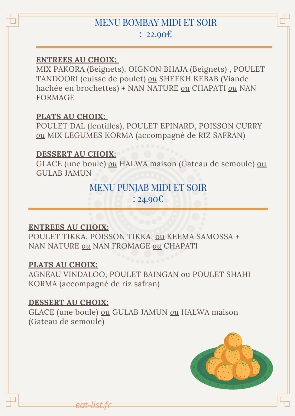 Restaurant Indien Punjab — carte page 2