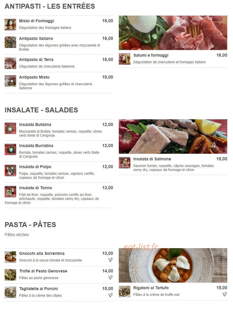 Trattoria du Val — carte page 1
