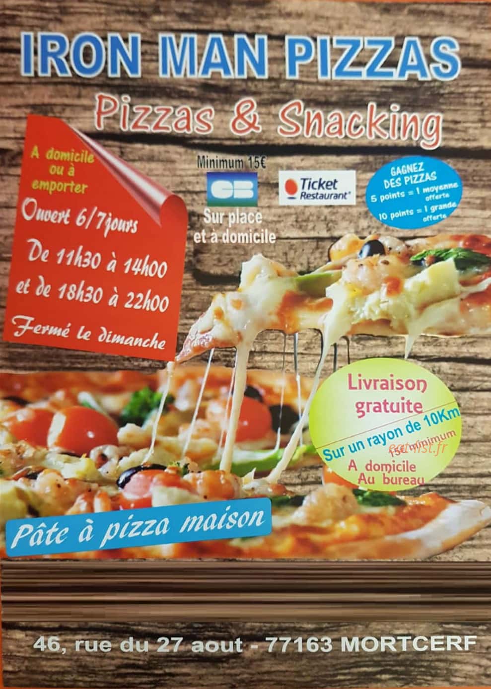 Iron Man Pizzas — carte page 1