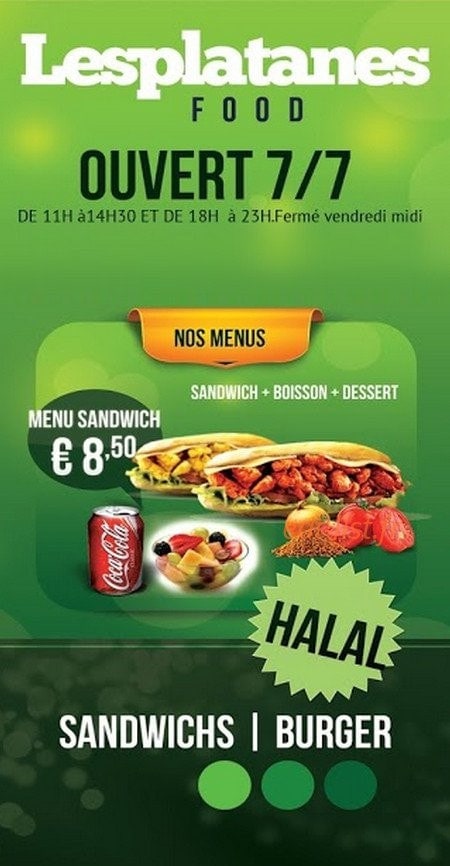 Les Platanes food — carte page 1