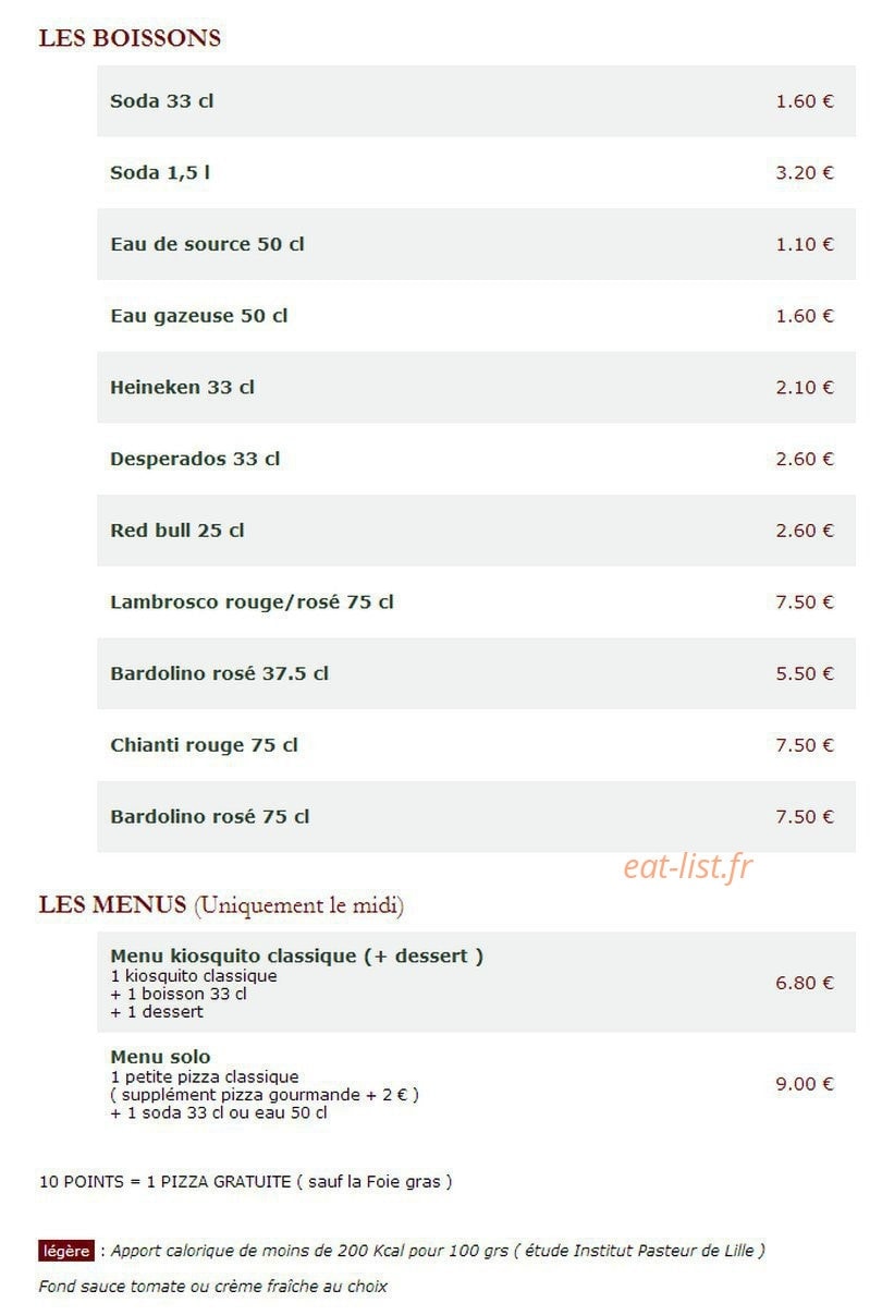 Le Kiosque à Pizzas — carte page 2