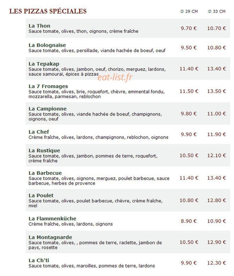 Le Kiosque à Pizzas — carte page 1