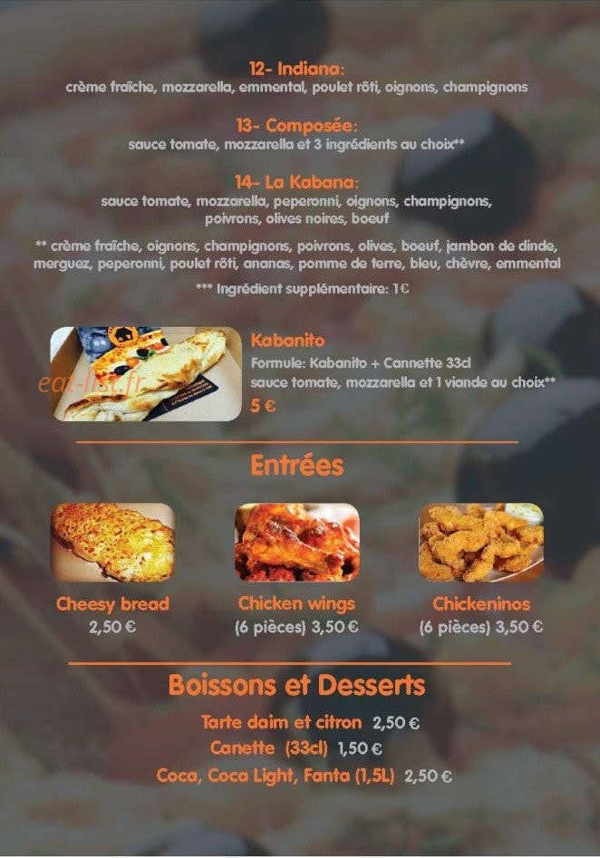 Kabana Pizz — carte page 3
