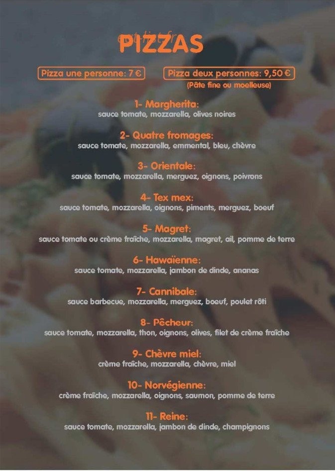 Kabana Pizz — carte page 1