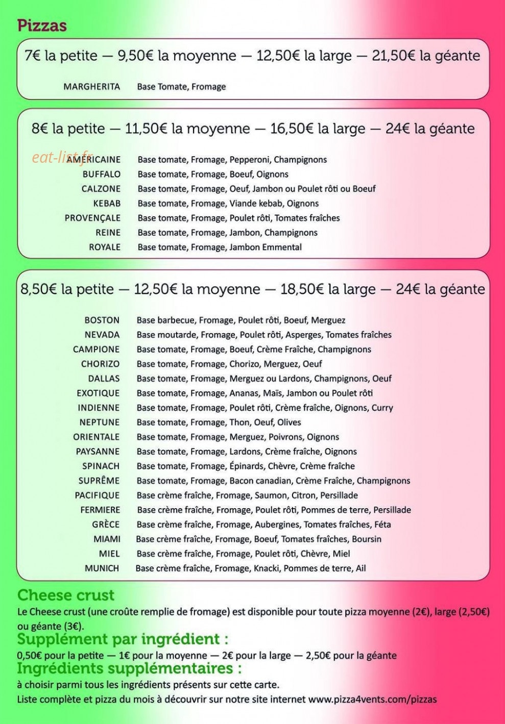 Pizza des 4 Vents — carte page 2