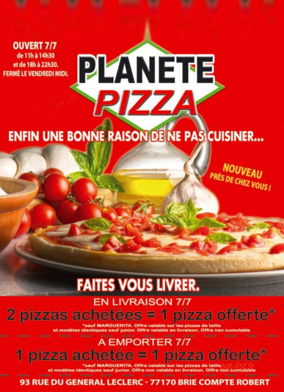 Planete Pizza — carte page 1