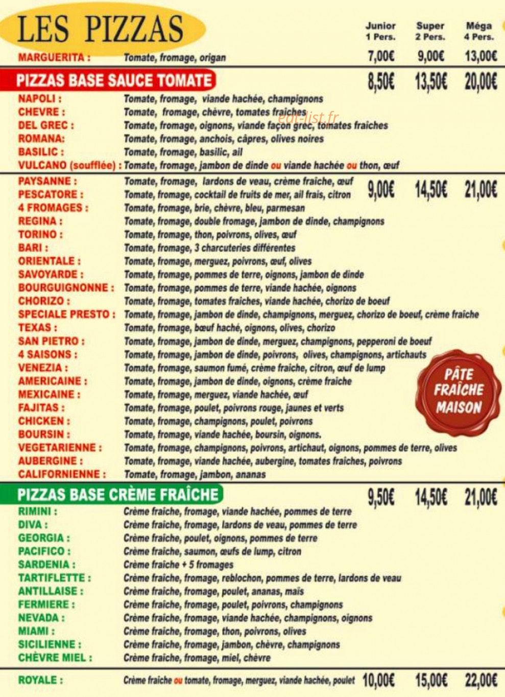 Planete Pizza — carte page 2