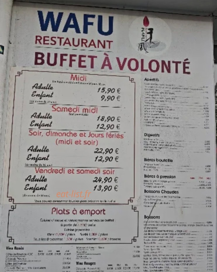 Carte et menu de Wafu à Brie Comte Robert — Buffet a volonté