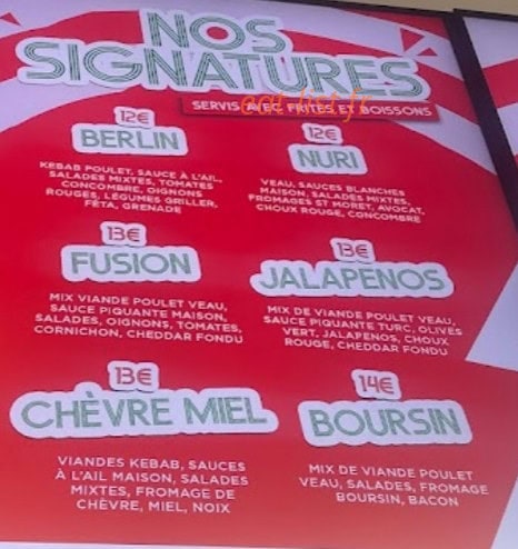 Nuri Doner Kebab — carte page 1