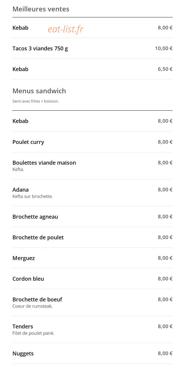 Cosy Kebab — carte page 1
