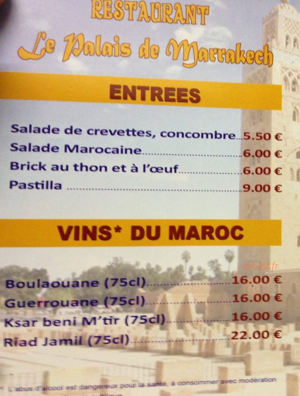 L'Auberge de Marrakech — carte page 1