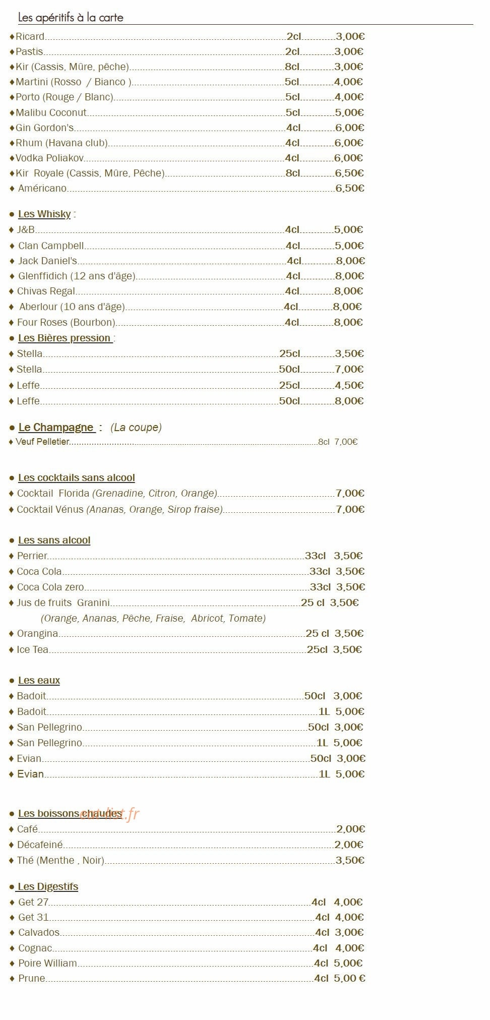 Le Chalet — carte page 1