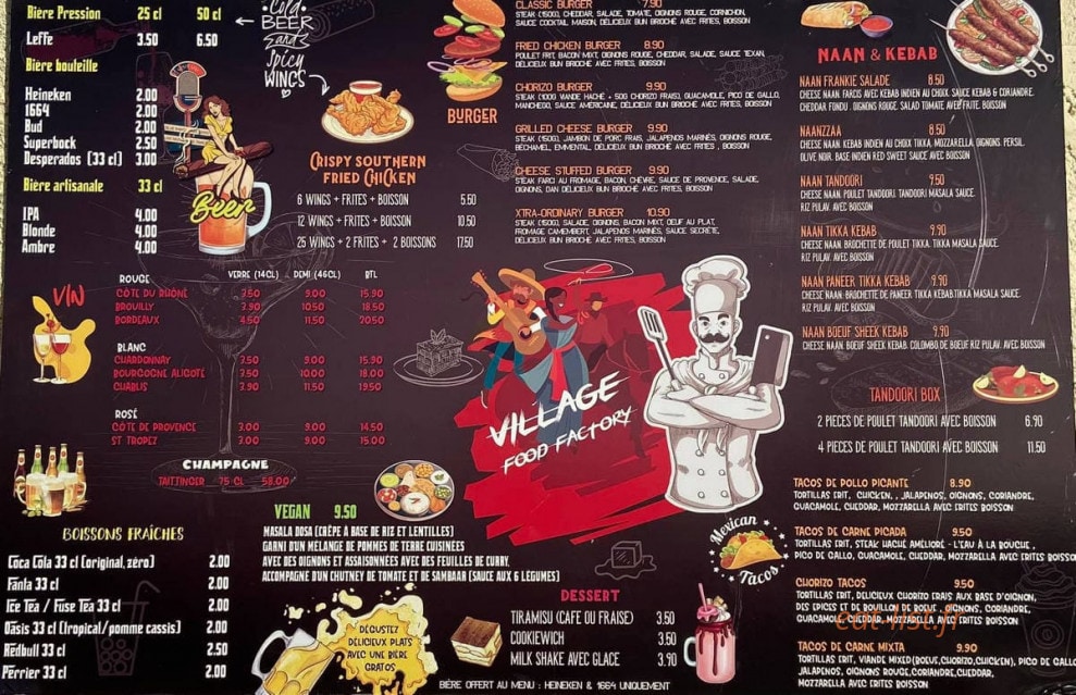 Village food factory — carte page 1