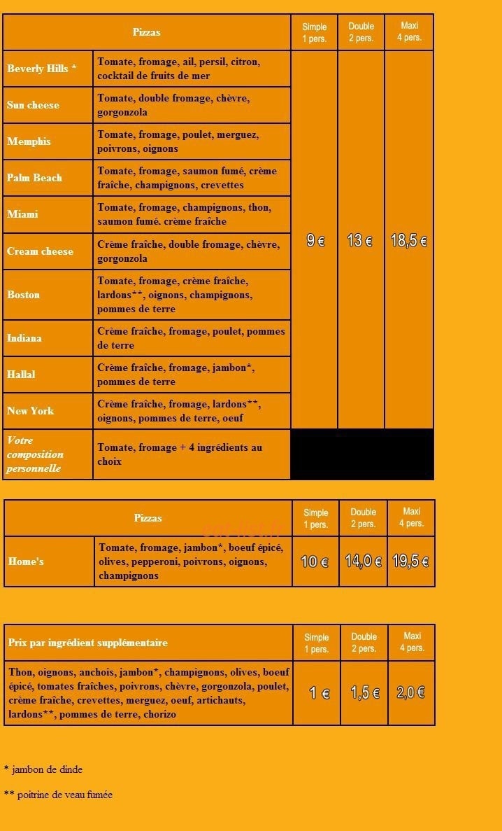 Home's pizza — carte page 2