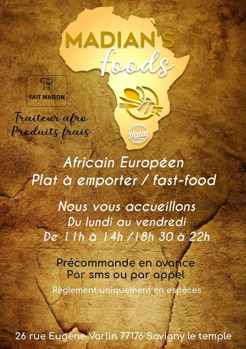 Madian's Foods — carte page 1