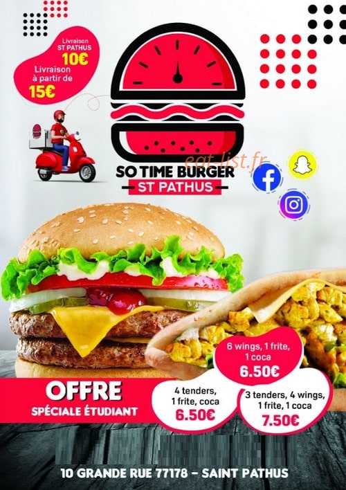 So Time Burger — carte page 1