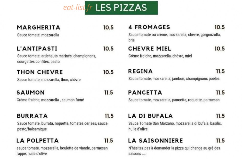 Dan's pizza — carte page 1