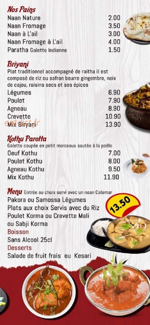 Meenachi restaurant — carte page 4