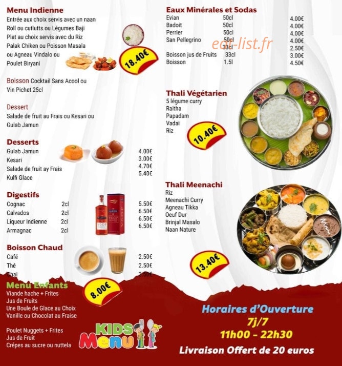 Meenachi restaurant — carte page 2