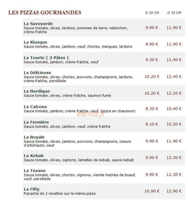 Le Kiosque à Pizzas — carte page 2