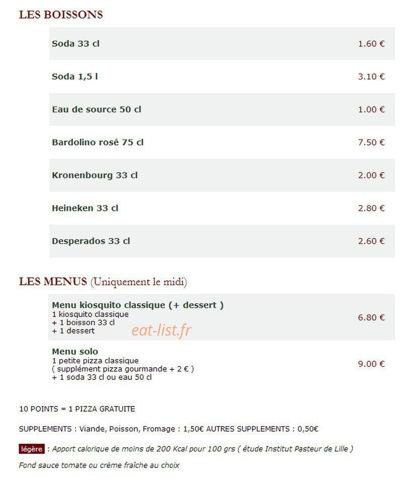 Le Kiosque à Pizzas — carte page 6