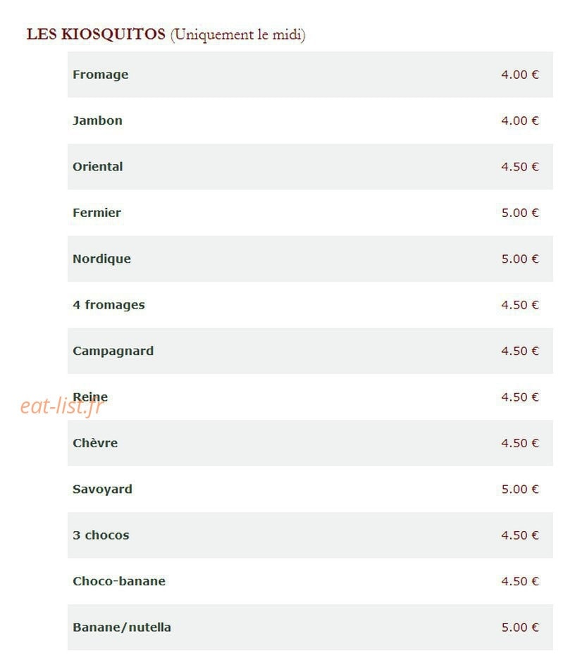 Le Kiosque à Pizzas — carte page 4
