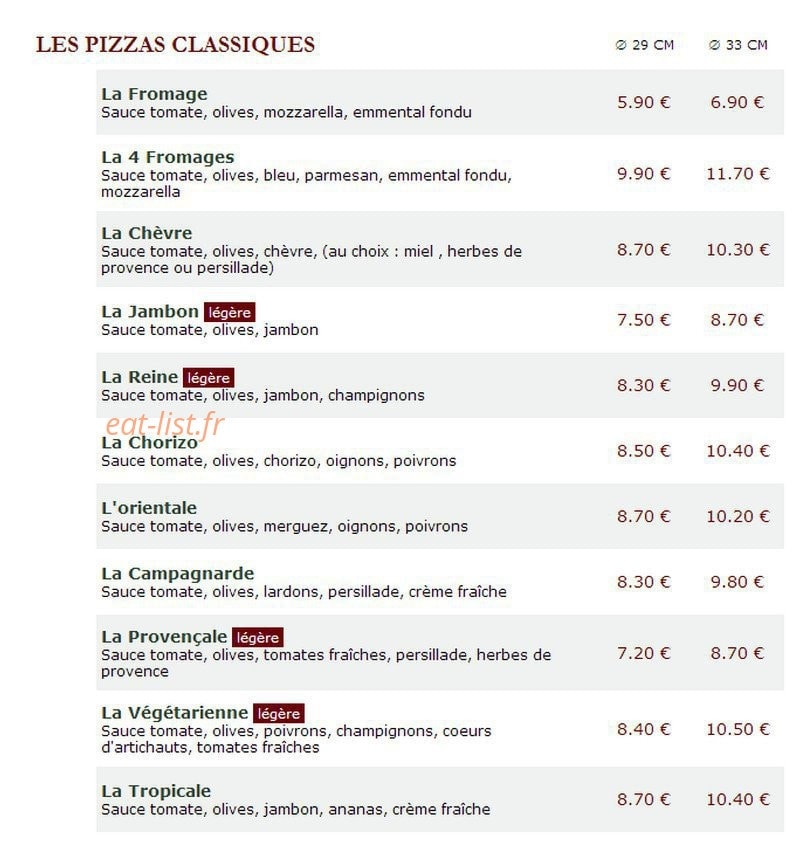 Le Kiosque à Pizzas — carte page 1